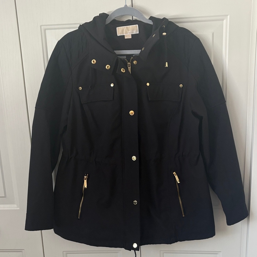 Black Michael Kors Coat with Gold Details